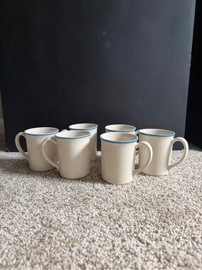 Corelle Cream Mugs with Blue Trim - Set of 6